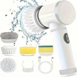 1 Set, Electric Spin Scrubber With 5 Replaceable Brush Head Set, 60-120 Mins Runtime, Power Cordless Electric Cleaning Brush, Electric Spin Scrubber, 