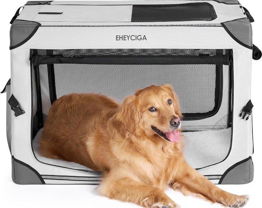 EHEYCIGA Collapsible Large Dog Crate, 36 Inch Soft Portable Dog Kennel for Large Dogs, Indoor & Outdoor Foldable Dog Travel Crate with Mesh Windows

