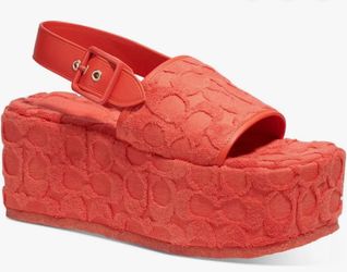 Coach Womens Noelle Terry Cloth Platform Signature Sandals Red, Size 7