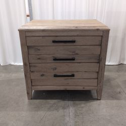 Casana Distressed Wood Three-Drawer Nightstand with Black Pulls