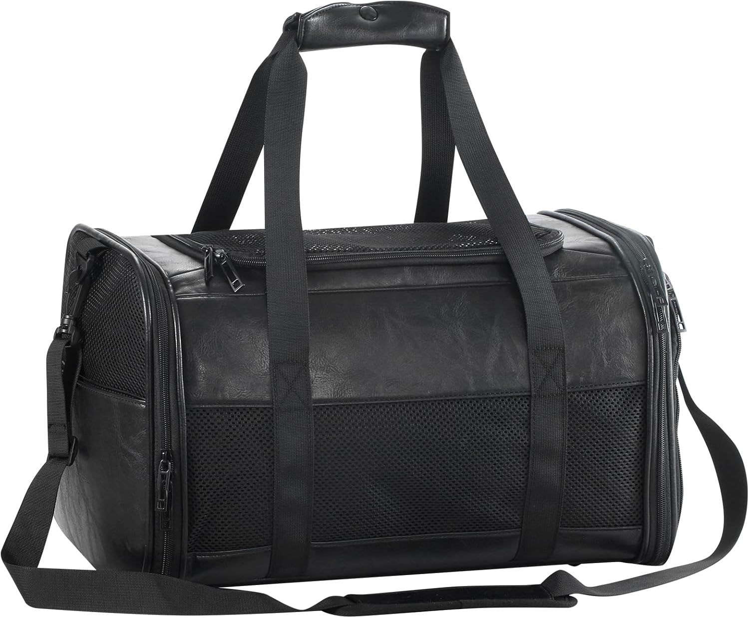 Fashion Leather Dog Carrier, Airline Approved Cat Carrier Soft Sided Pet- Black