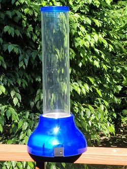 21" tall clear cylinder on blue base display case