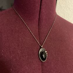 Vintage Victorian Necklace Sterling Silver Onyx