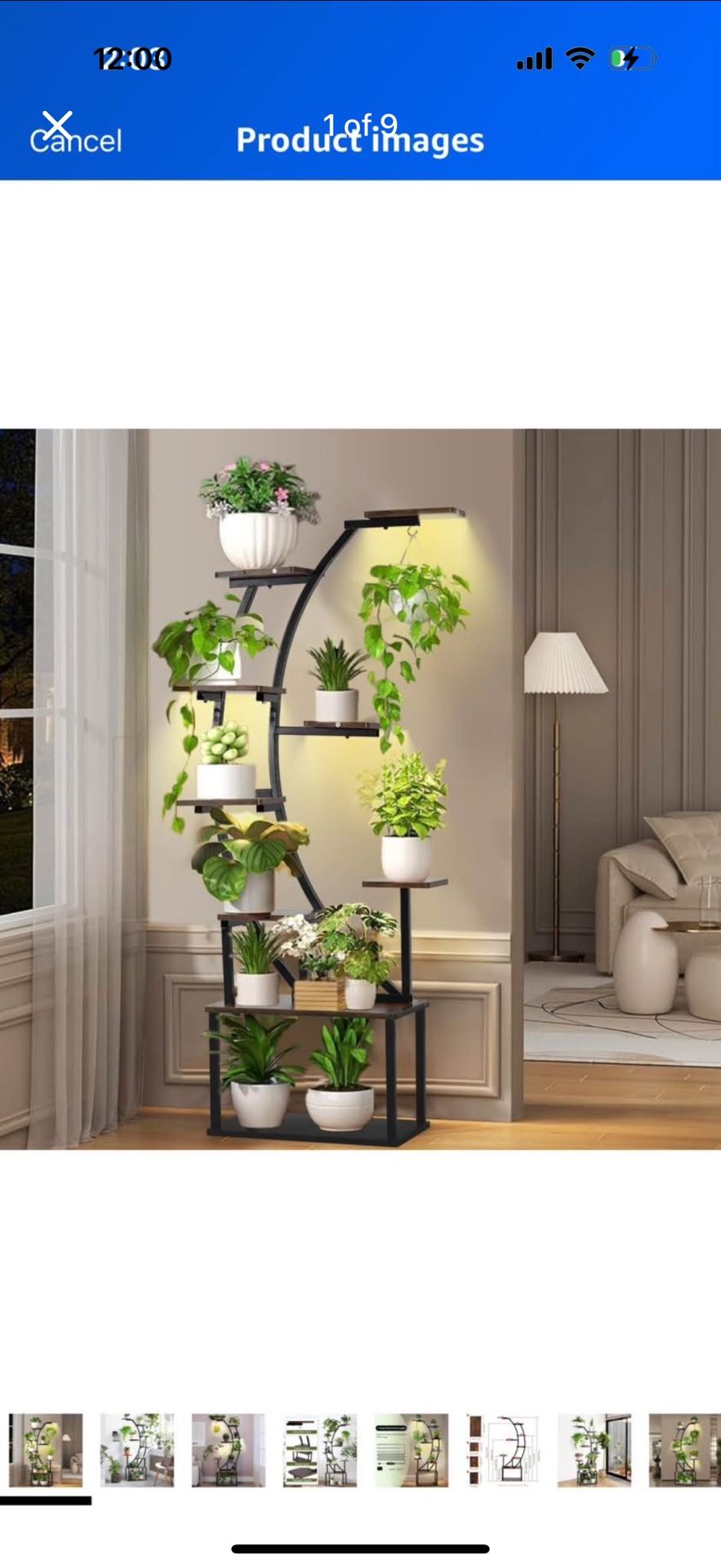 Black Metal Plant Stand with Grow Light, 9 Tiered Shelf, 60" Corner Plant Holder for Living Room, Ho