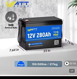 WattCycle 12V 280Ah LiFePO4 Lithium Battery With Bluetooth Mini Size, Built-In 200A BMS, EVE A+