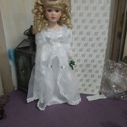Porcelain Wedding Doll 17" Tall  W Box First Time Out Of Box 