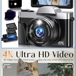 4K Digital Camera for Photography with WiFi,64MP Autofocus Vlogging Camera for YouTube,3'' 180° Flip Screen Compact Travel Camera for Teens 16X Zoom,A