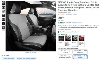 Toyota Camry Hybrid SE, Hybrid LE 2026 2025 Cat Seat Covers *Full Set* PU Leather Black & Gray