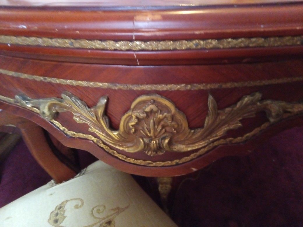 19th Century Mahogany Inlaid Italian Dining Room Table And Chairs