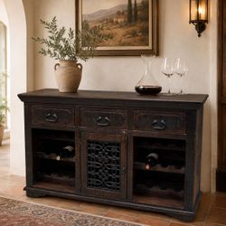 Rustic Wine Cabinet Console with Iron Door – Free Delivery