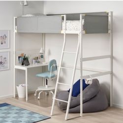 Loft bed frame with desk top, white/light gray, Twin.