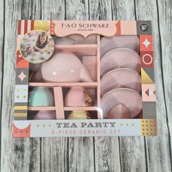 FAO Schwarz 9 Piece Real Hand-Glazed Porcelain Ceramic Tea Party Set Kids Gift