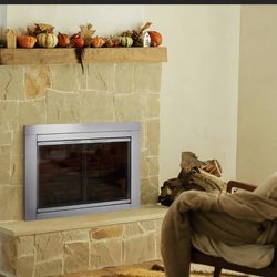 Brand New Nickle / Silver Medium Pleasant Hearth Tempered Glass Fireplace Doors w Magnetic Screens BNIB Never Used