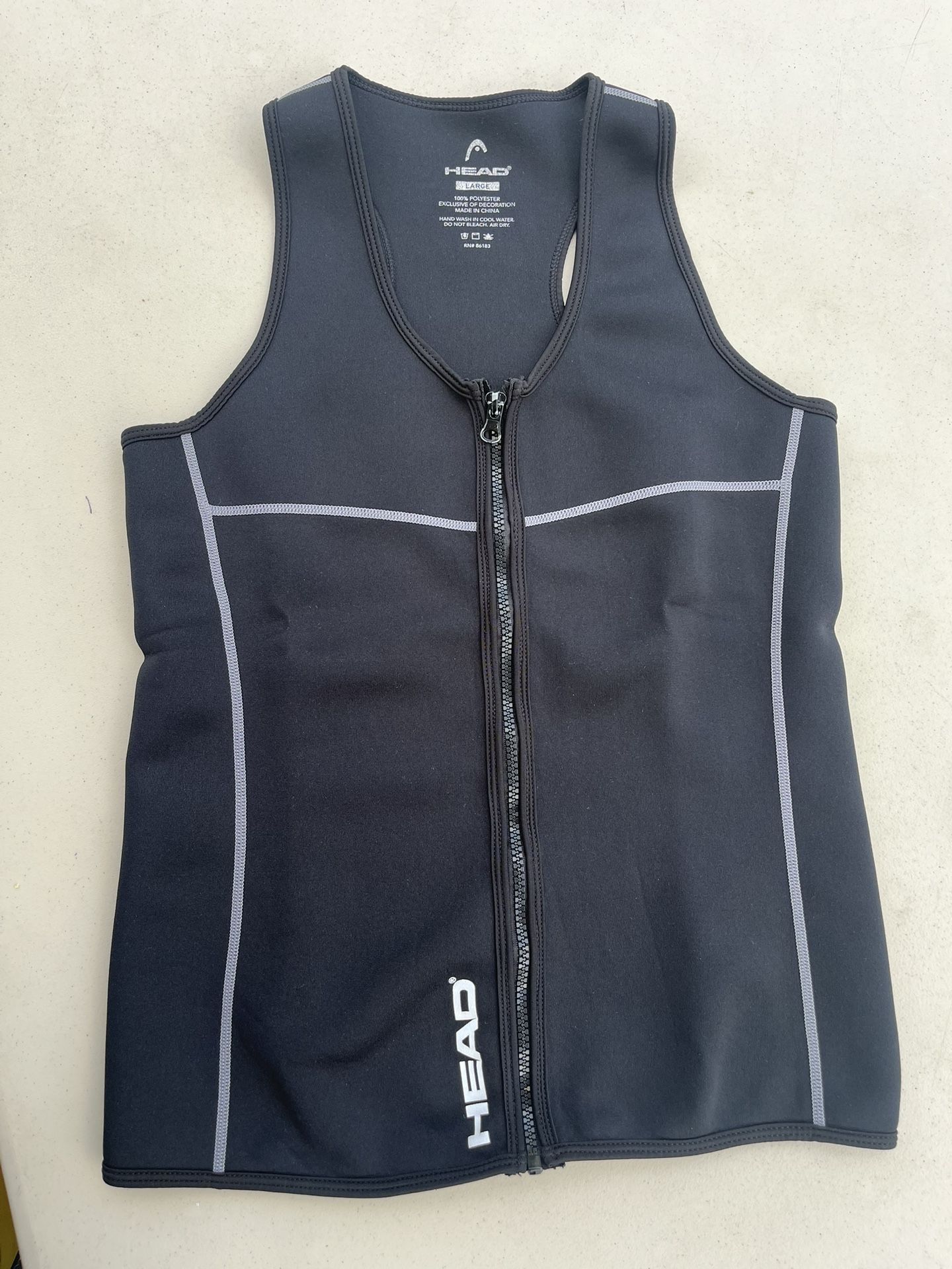 HEAD•Fitness Neoprene Sauna Vest Slimming Black Zip-up •SIZE: L