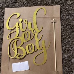 Gold “boy Or Girl” Cake Topper And baby In Bloom Decor