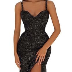 Black Sequin Long “Prom” Dress 