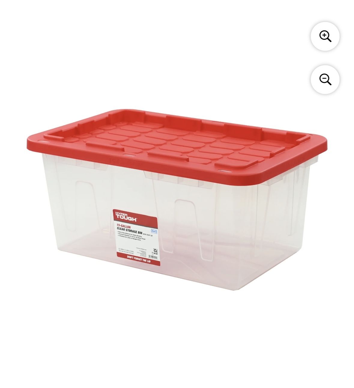 Hyper Tough 15 Gallon Snap Lid Clear Plastic Storage Bin, with Red Lid