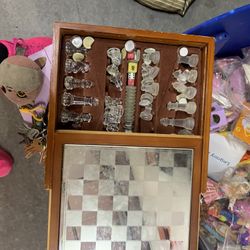 Chess Checkers Glass Travel Set