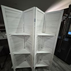 4 Panel Room Divider  With Detachable Shelves  White