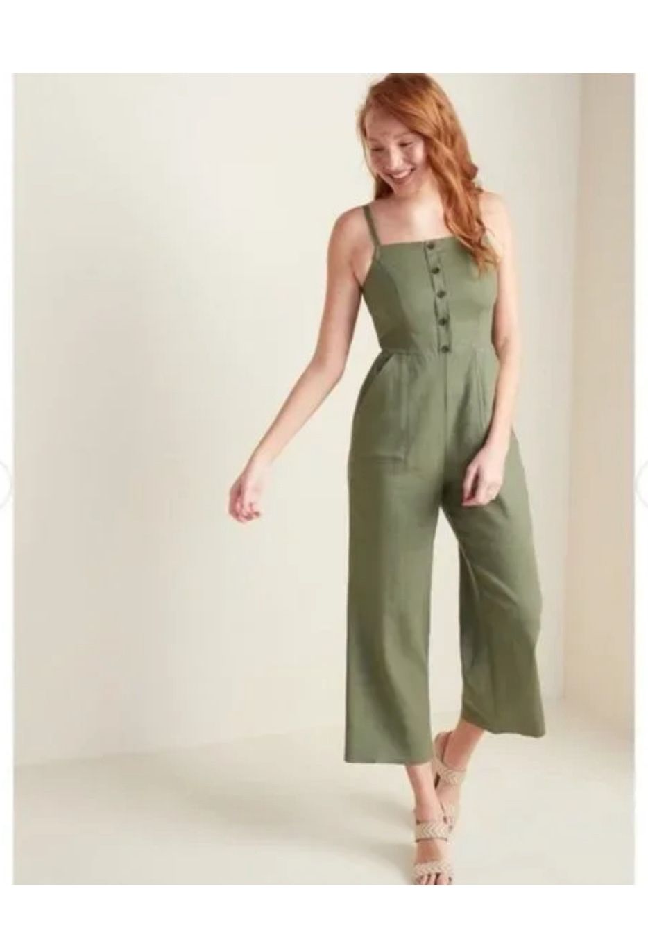 Old Navy, Green Button, Front Linen Jumpsuit, Romper, Overalls, Size Medium