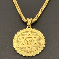 14k solid yellow gold David star Chai pendant charm & Franco chain 25.5” 2mm Necklace set