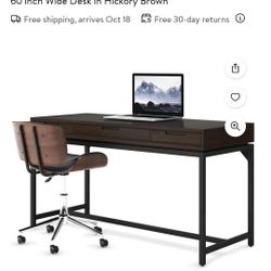 SIMPLI HOME BANTING SOLID HARDWOOD MODERN INDUSTRIAL 60" DESK IN HICKORY BROWN
