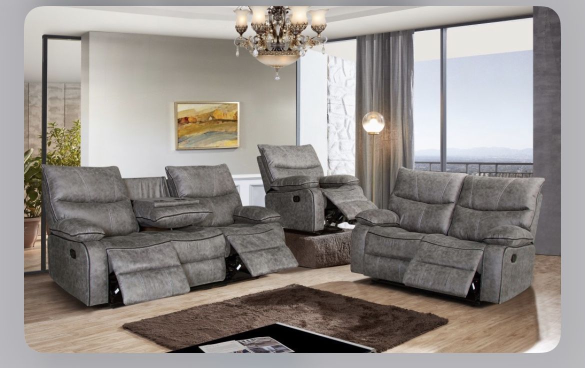 Brand New 2 Pc Reclining Sofa Loveseat