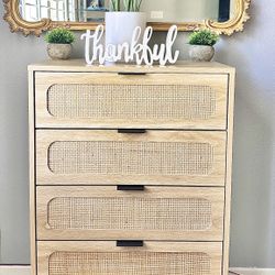 Modern 4 Drawer Rattan Dresser / Storage Organizer