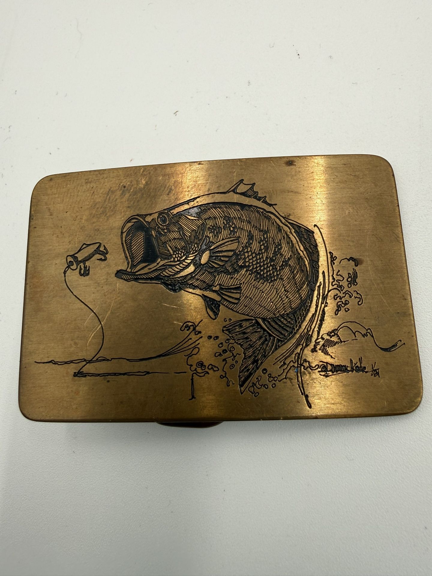Vintage Belt Buckle Brass Kalamazoo Ampersand Bass Fishing -1980s