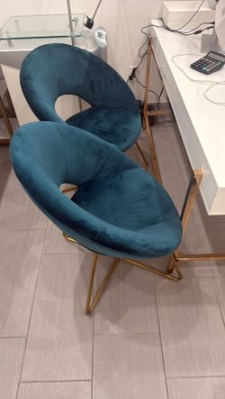Modern Teal Velvet Accent Chairs with Gold Metal Base