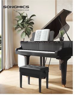 SONGMICS Adjustable Wooden Piano Bench Stool