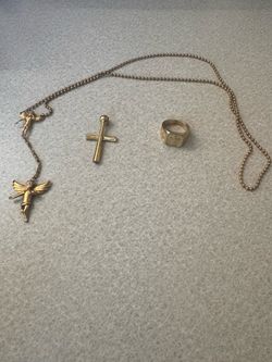 Gold Ring Chain and Cross Pendant
