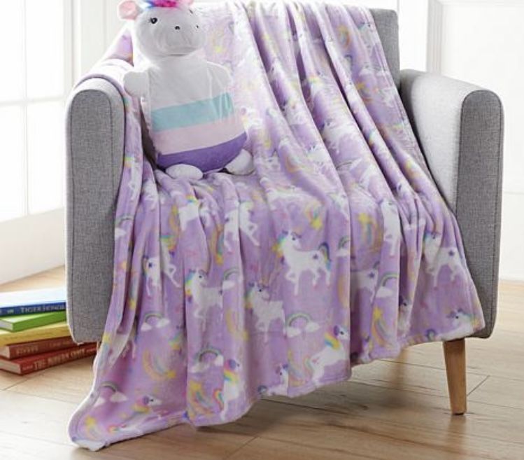 Super Cute! Unicorn Huggable Friend & Throw Set