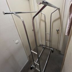 Commercial Grade Double Rail Garment Rolling Rack, Chrome Finish