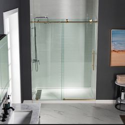 MBSDC4876-BG Frameless Shower Doors 44-48" Width x 76"Height with 3/8"(10mm) Clear Tempered Glass in Brushed Gold Finish