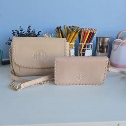 Tory Burch Pink Cross Body And Wallet