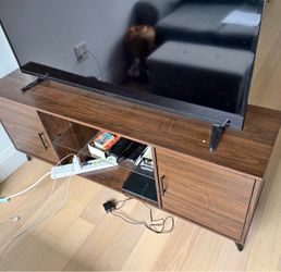Wood TV Stand with Cabinet Storage