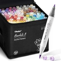 Ohuhu Alcohol Markers 104-color Double Tipped Brush & Fine- Refillable Markers