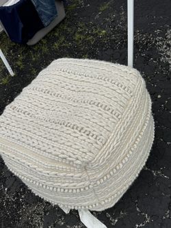 Hand Woven Ivory Square PET/Cotton Pouf Ottoman