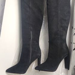 Black Knee High Suede Boots 