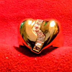 New 925.Silver Gold Plated with Diamond Begets Heart Ring