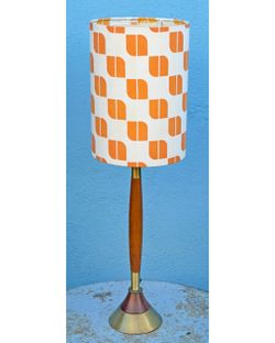 Vintage teak and brass table lamp with mod shade