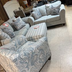 Brand new sofa, 599, loveseat 599X and ottoman 249 chair 399 grab it and go at one of Charleston’s oldest furniture stores family owned and run sie 19