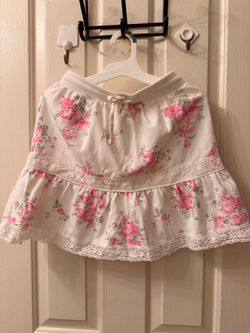 Pink rose floral ruffle skirt — size XS