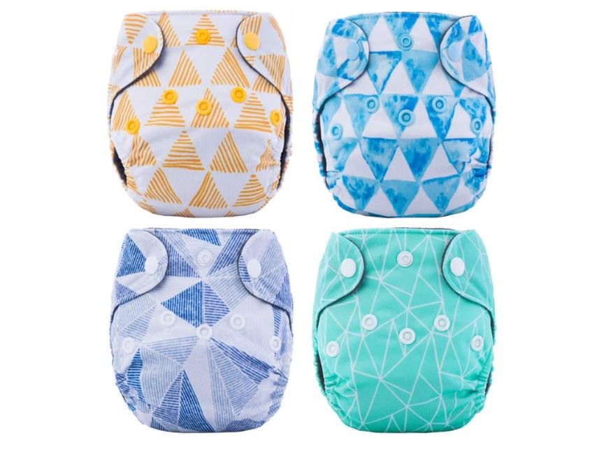 4 Geometric Thank u Mom Charcoal Bamboo Newborn Pocket Cloth Diapers with Inserts for Less Than 13lbs