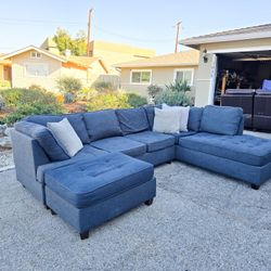 Delivery Available! Dark Gray/Blue Sectional Couch Sofa Chaise Foot Rest Ottoman 