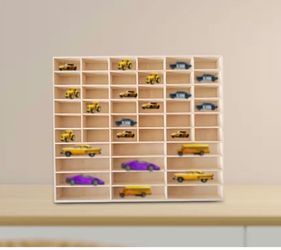 Car Display Shelf Wood Wall Mounted for Mini Dolls Collection Figure Figures 48 Grid