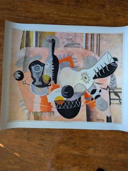 French Artist Georges Braque (1(contact info removed)) vintage Lithograph large 28" h. × 33 1/2" w. Titled "The Pink Table"