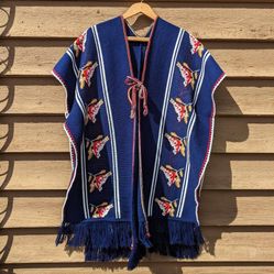 Cozy 1970's Vintage Knit Open Front Cardigan Poncho With Arm Holes