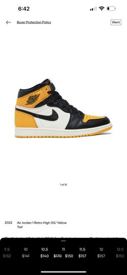 air jordan 1 high taxi yellow toe sz 11 
